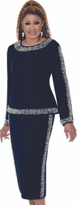 Dorinda Clark Cole 309612 Navy Pearl Trim Suit