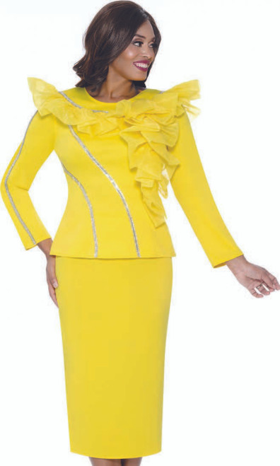 Yellow: Stellar Looks 600542 yellow ruffle detail suit – Women’s Day special

