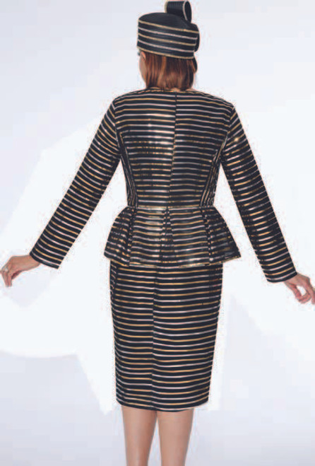 Dorinda Clark Cole 309821 Black & Gold Stripes Suit - Back