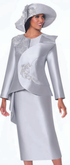 G400572 Silver Suit with Embroidered Detail