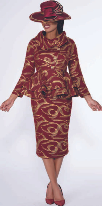 G400632 Burgundy & Gold Scroll Church Suit