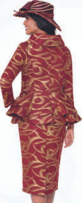 G400632 Burgundy & Gold Scroll Church Suit - Back