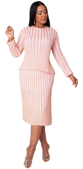 Kayla Knits 5377 Pink and Gold Glitter Knit Skirt and Top Set