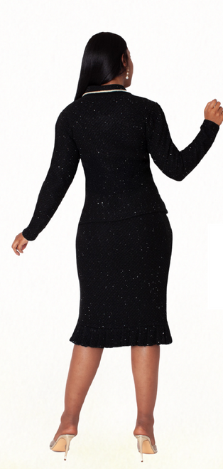 Kayla Knits 5378 Black Tweed Skirt Suit with Sparkle -Back View