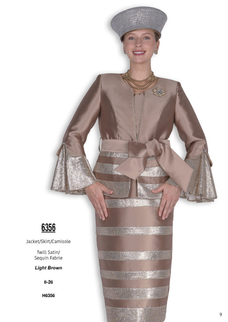 Elite Champagne 6356 Fall 2025 Jacket/Skirt/Camisole in Light Brown