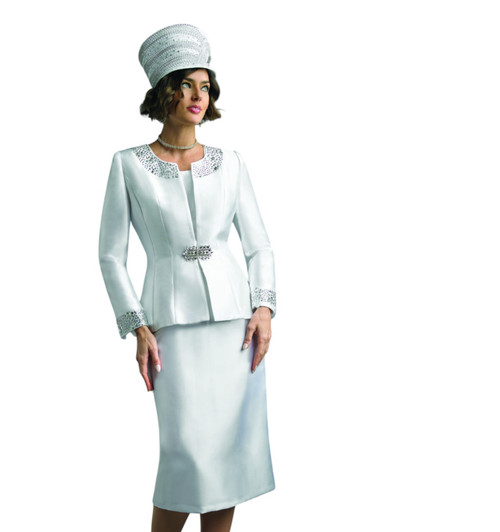 Lily and Taylor 3800 Skirt Suit with Rhinestones Neckline and Cuffs
