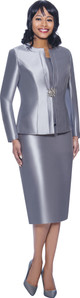 Terramina 7874 3Pc Skirt Suit - Silver