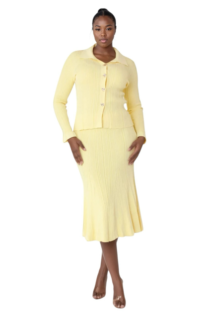 Kayla Knits Designer Church Suit 51002 Yellow – Women's Special