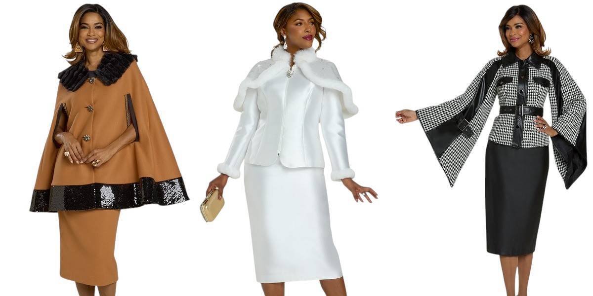 Donna Vinci women’s church suits and jeweled hats – couture collage