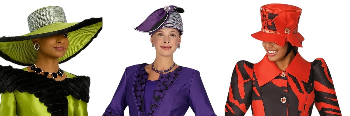 Elegant women’s church suits – lime green, purple, and red designer outfits from the New Arrivals collection at Eleganze Fashions