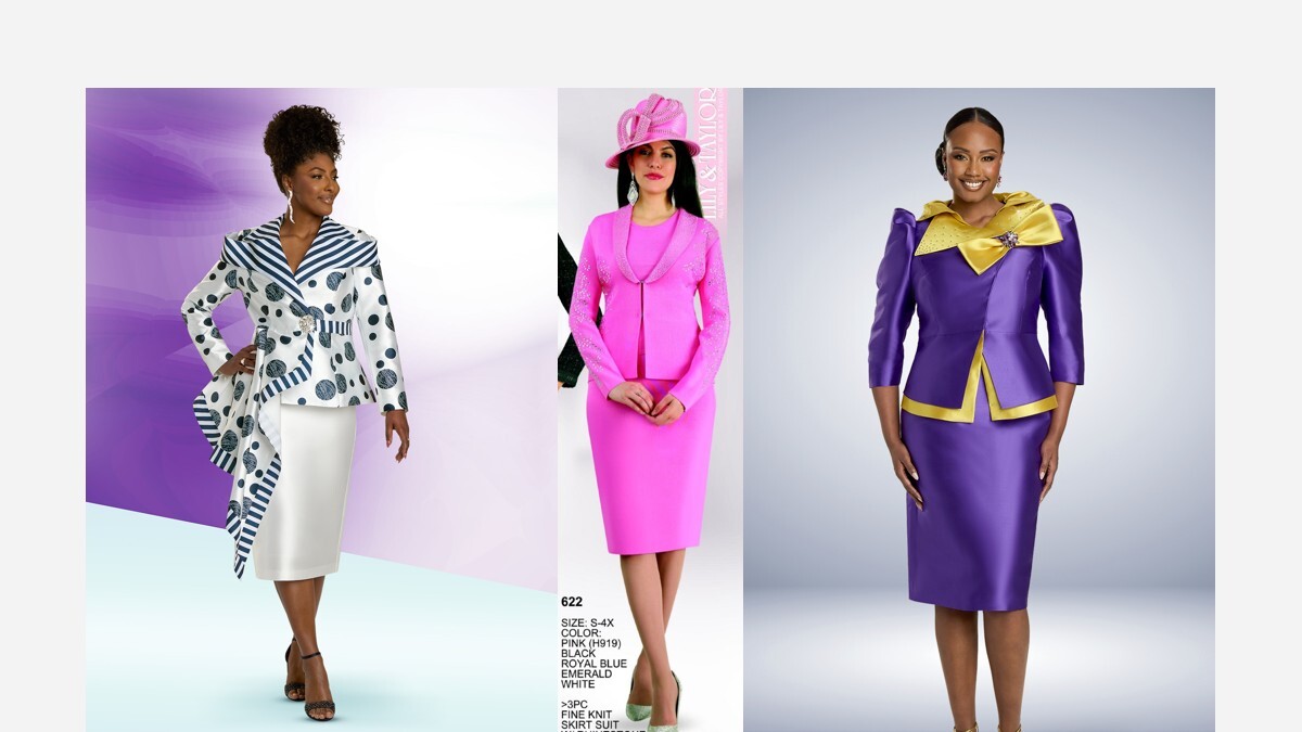 Outlet deals collage—last-chance designer church suits, hats and dresses on markdown Outlet deals collage—last-chance designer church suits, hats and dresses on markdown