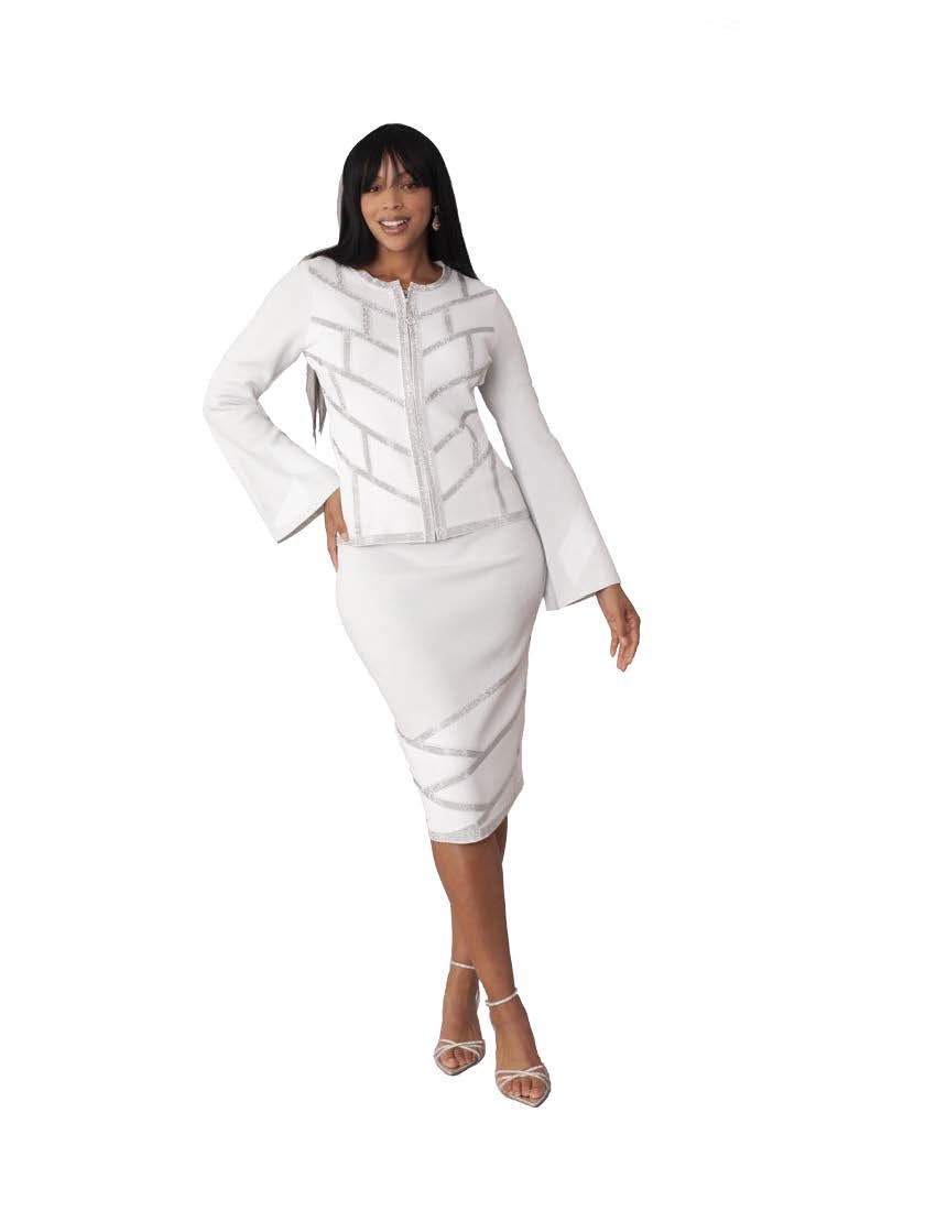 Kayla Knit Skirt Suit 5396-White Multi main image 1
