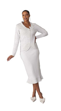 Elegance Fashions  Kayla Knits 5327 2Pc Skirt Suit - White