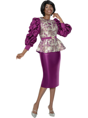 Terramina 7340 – Purple Asymmetric Church Suit with Rosette | Fall