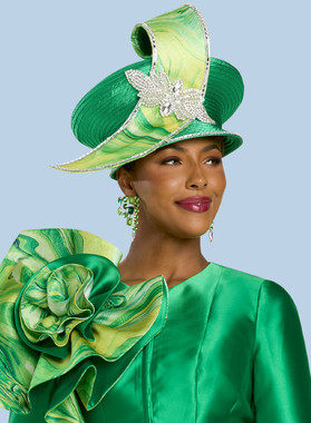 Ms Divine Elegant Green Designer Women\'s Hat with Bow Lace and Ribbon New Ms. Divine New Designer Collection Hat Lime Green Dramatic Bow main image 2