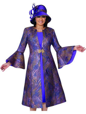 Dorinda Clark Cole 309902 Purple Gold Bell Sleeve Coat Dress