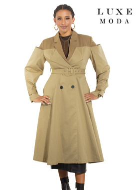 Luxe Moda LM-476 Beige Belted Trench Coat | Fall 2025 Collection