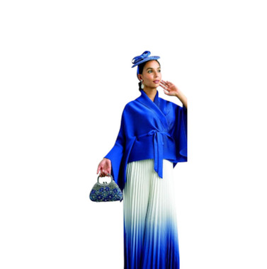 Lily & Taylor 5099 Gradient Pleated Maxi Skirt Suit – Royal Blue Multi