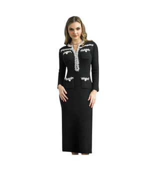 Lily & Taylor 890 Knit Dress with Pearl Trims – in 3 Colors