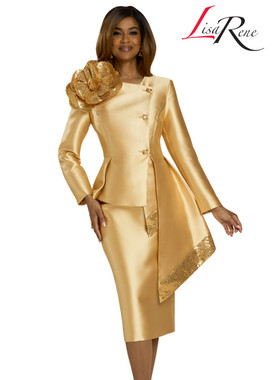 Lisa Rene Women Suits 66972 Gold  Elegant Church Suits & Special Occasion  Outfit