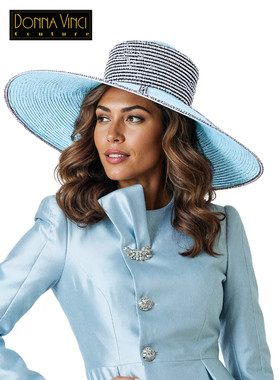 Donna Vinci Couture 22” Royal Blue Wide Brim Hat w/ Rhinestones VALERA KENTUCKY DERBY HAT - Cobalt Blue - Gold Coast Couture main image 4