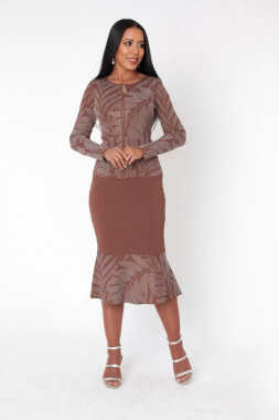 Kayla Knits Designer Church Suit 5396 Brown – Women's Special