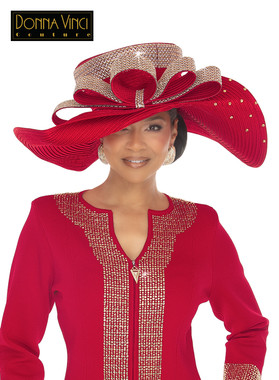 Donna Vinci Navy Hat with Pink Accent and Crystal Trim Donna Vinci Couture Hat H12240 Brown - Elegant Hats for  main image 2