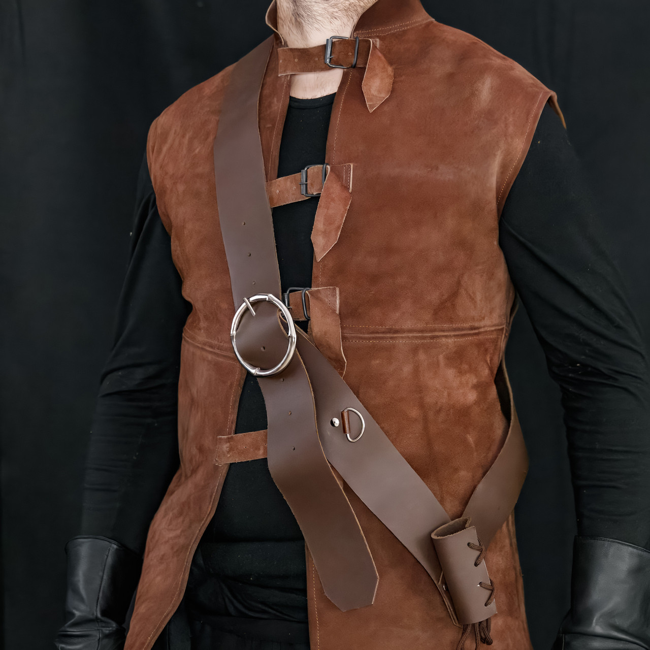 European Dark Gentry Leather Baldric - SwordsSwords.com