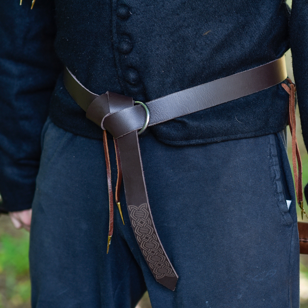 Handmade Leather Farmers Weave Viking Belt Brown - SwordsSwords.com