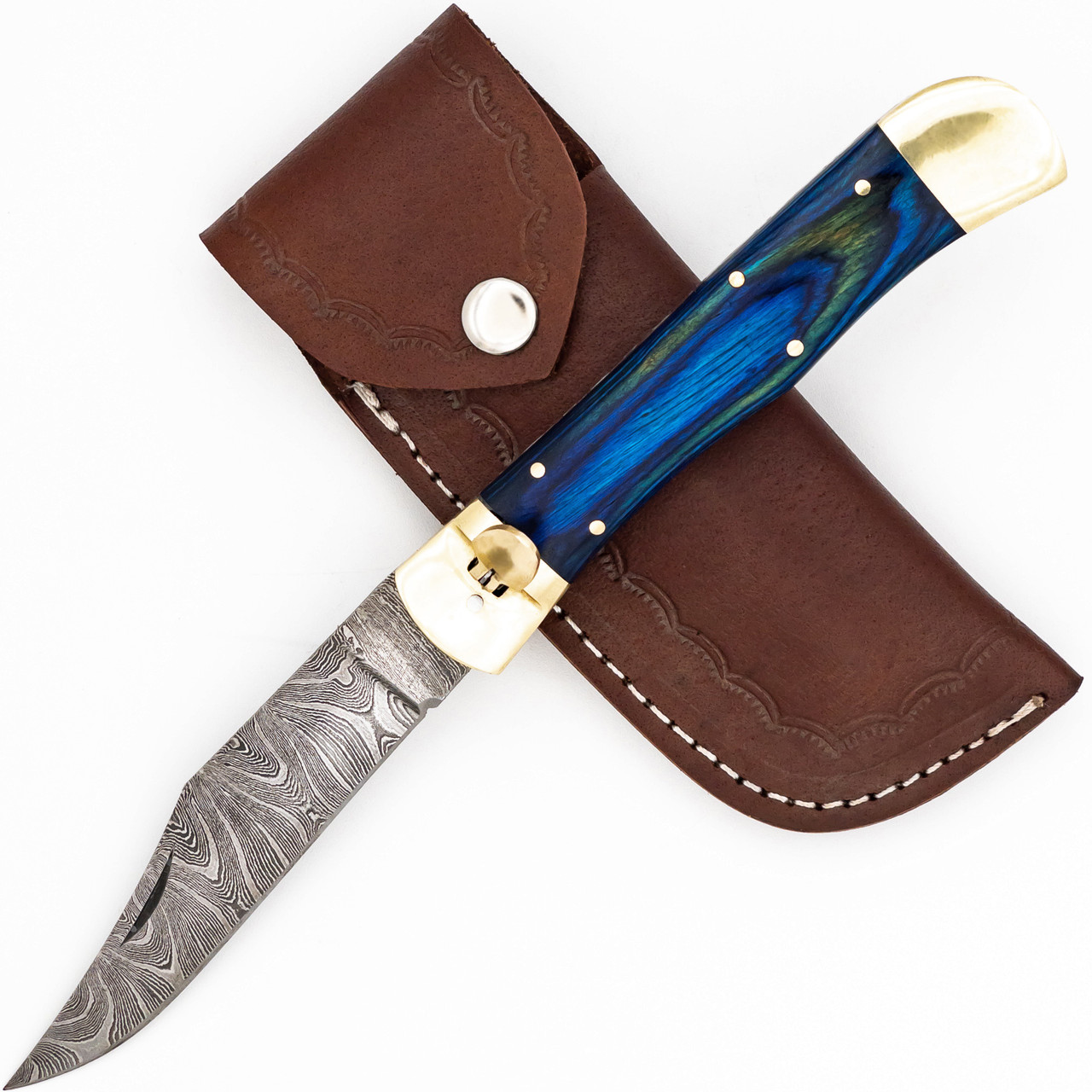 Deep Hole Large Automatic Damascus Clip Point Lever Lock XL