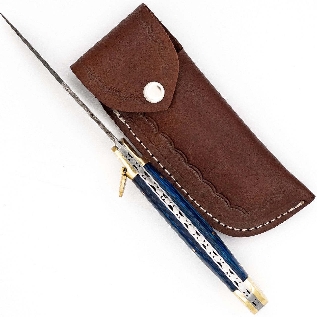 Deep Hole Large Automatic Damascus Clip Point Lever Lock XL