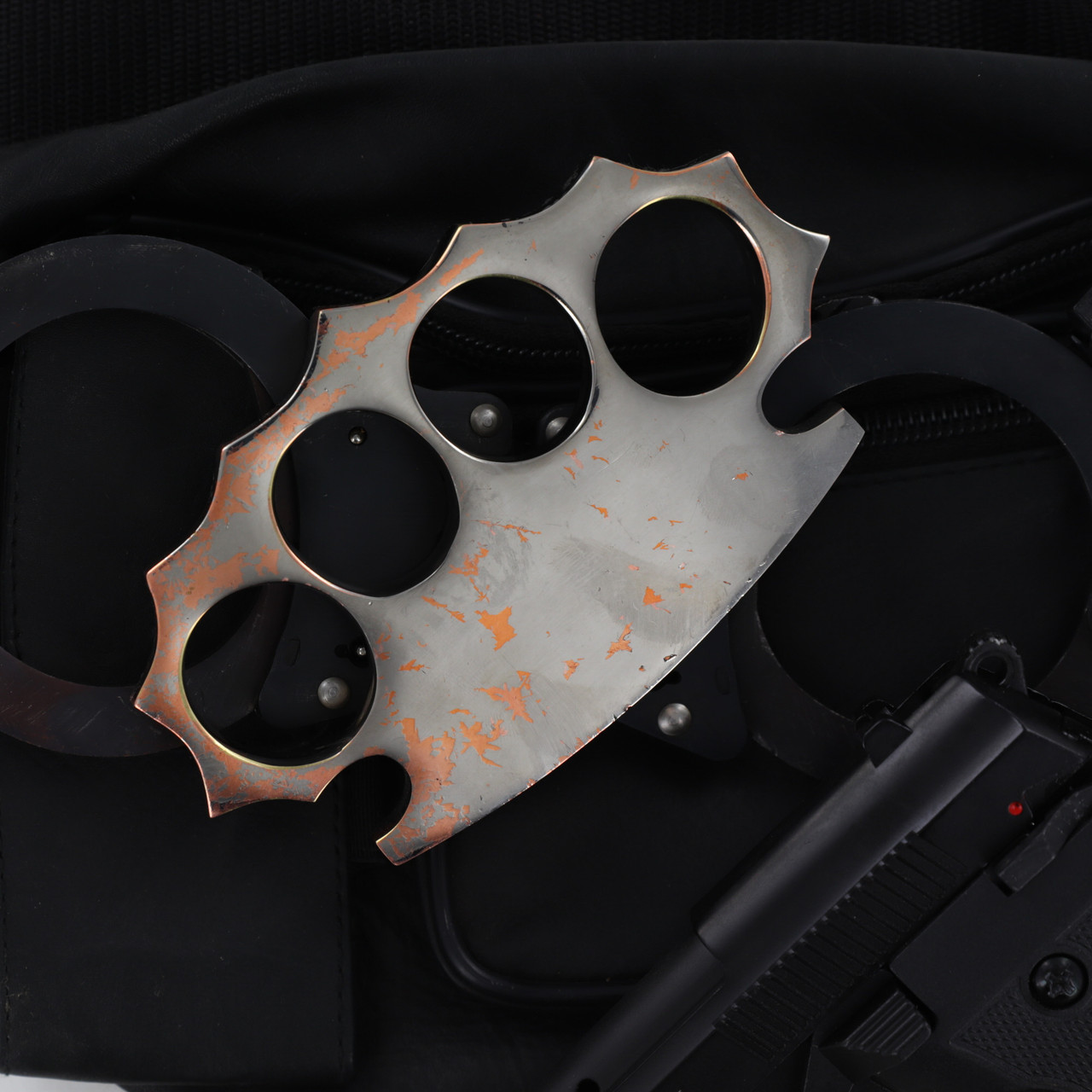 Splatter Scatter Silver & Copper Coated 100% Pure Brass Knuckle Spiked Four  Finger Functional Dual