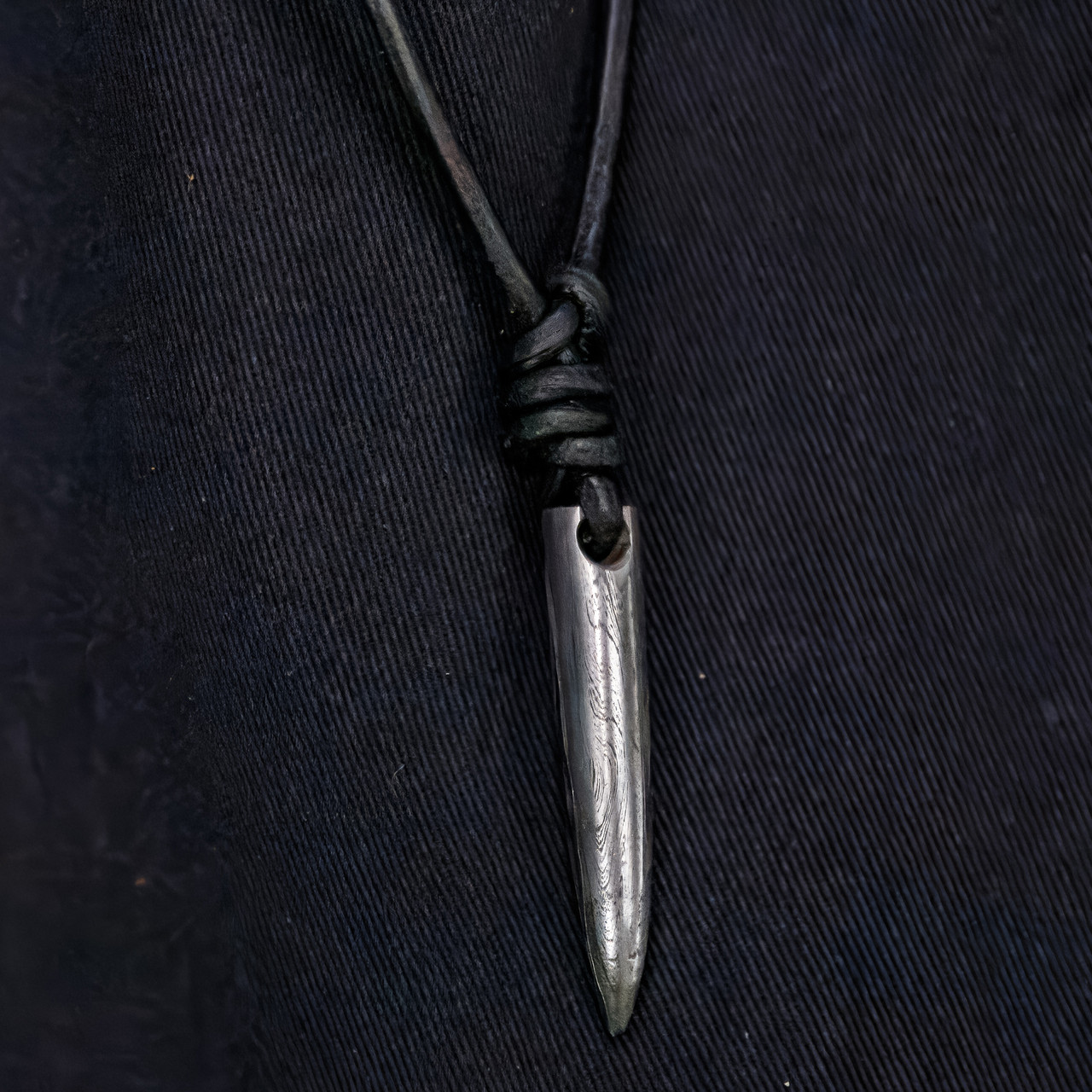 Hidden Power Damascus Steel Pendant Necklace w/ Adjustable Leather