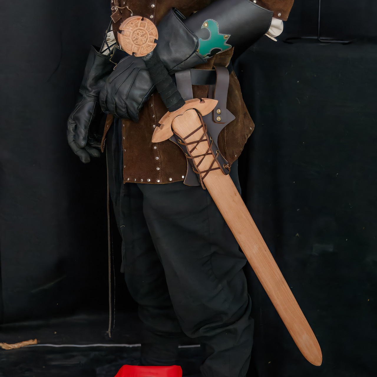 Celtic Wood Sword with Leather Wrap Handle and Wood Scabbard