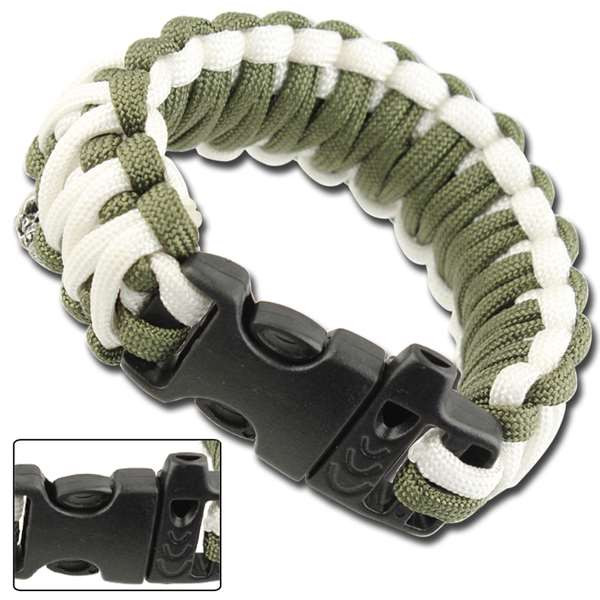 Z834 Skullz Survival Whistle Paracord BraceletOlive Drab & White