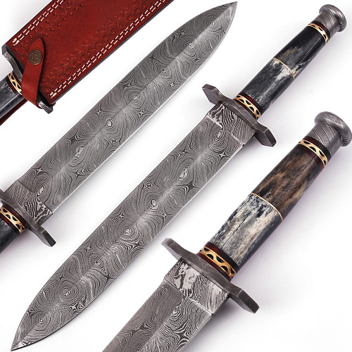 Legion of the Damned Damascus Steel Dagger with Leather Sheath