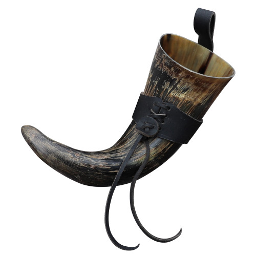 Distressed Raider Viking Drinking Horn with Leather Holster