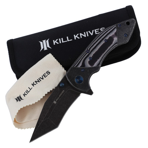 KILL KNIVES ™ White Venom Ball Bearing Spring Assisted D2 Steel Tanto Blade Pocket Knife