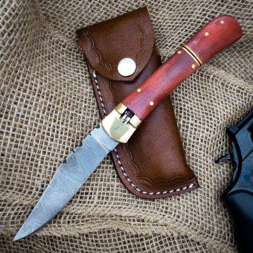 Bone Divination Damascus Clip Point Automatic Switchblade Lever Lock Knife