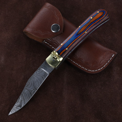 Psychedelic Madness Clip Point Automatic Damascus Lever Lock Knife