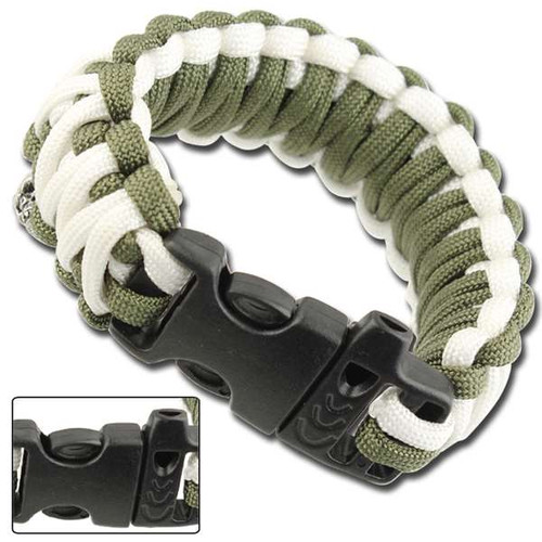 Skullz Survival Whistle Paracord Bracelet-Olive Drab & White