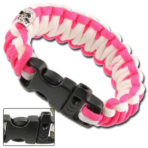 Skullz Survival Whistle 17.06 FT Paracord Bracelet-Pink & White