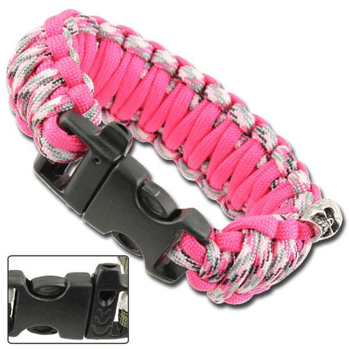 Skullz Survival Whistle 17.06 FT Paracord Bracelet-Double Pink