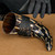 Fire Burned Medieval Drinking Horn with Black Leather Holder