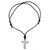 Damascus Steel Cross Pendant Necklace w/ Adjustable Leather Cord