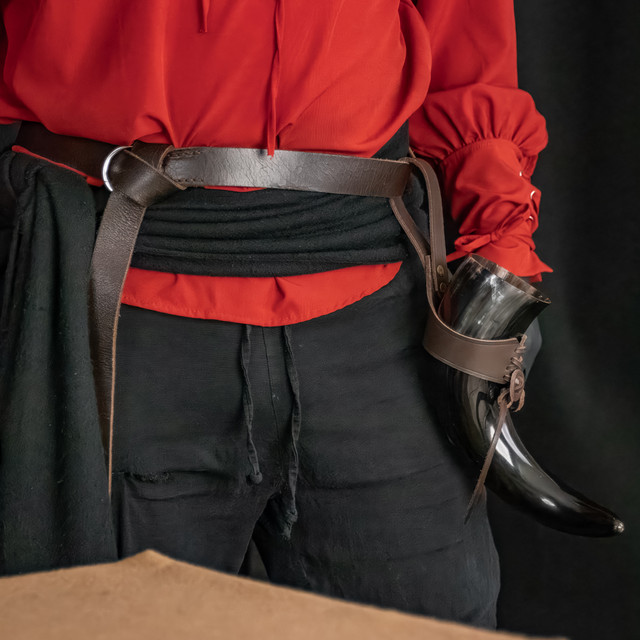 Medieval Norwegian Viking Horn with Leather Belt Holder