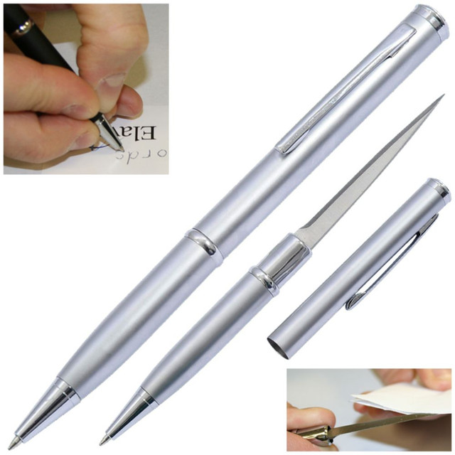 Silver Color Metal Knife Pen Multifunctional Outdoor Self-defense Ballpoint  Pen Creative Open Wrapping Tool Pen Letter Mail Package Opener