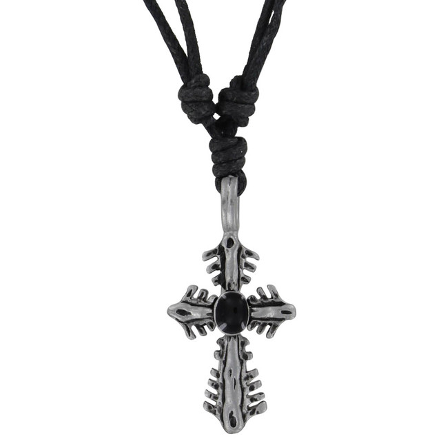 Gothic Cross Pewter Necklace Black