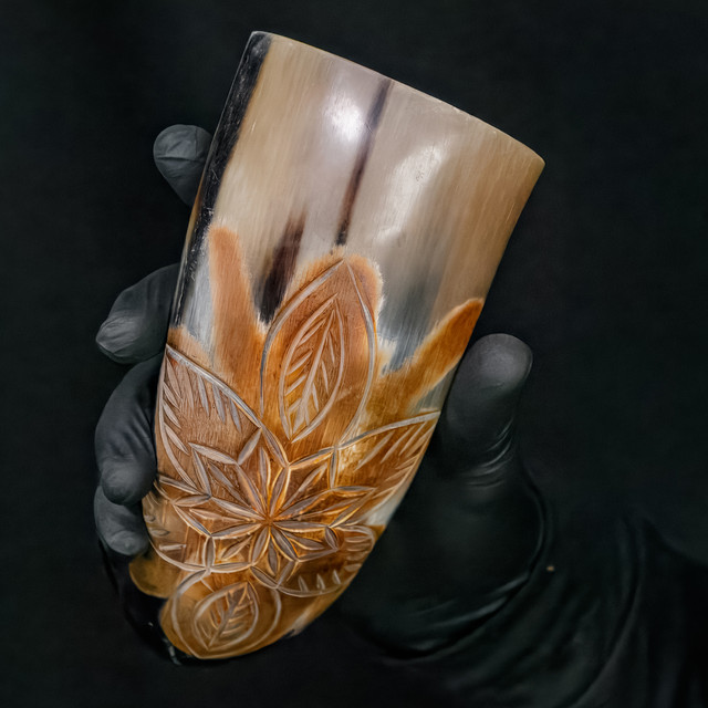 Burnt Orange Blossom Medieval Viking Bovine Drinking Horn