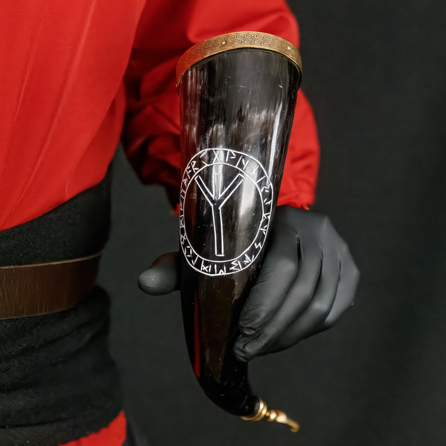 Norse Algiz Protection Handmade Drinking Horn